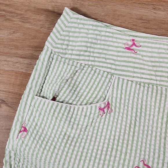 🔹️Details by Buschwacker Green Seersucker w/Pink Monkeys Capri Pants Size 8 - Picture 6 of 10